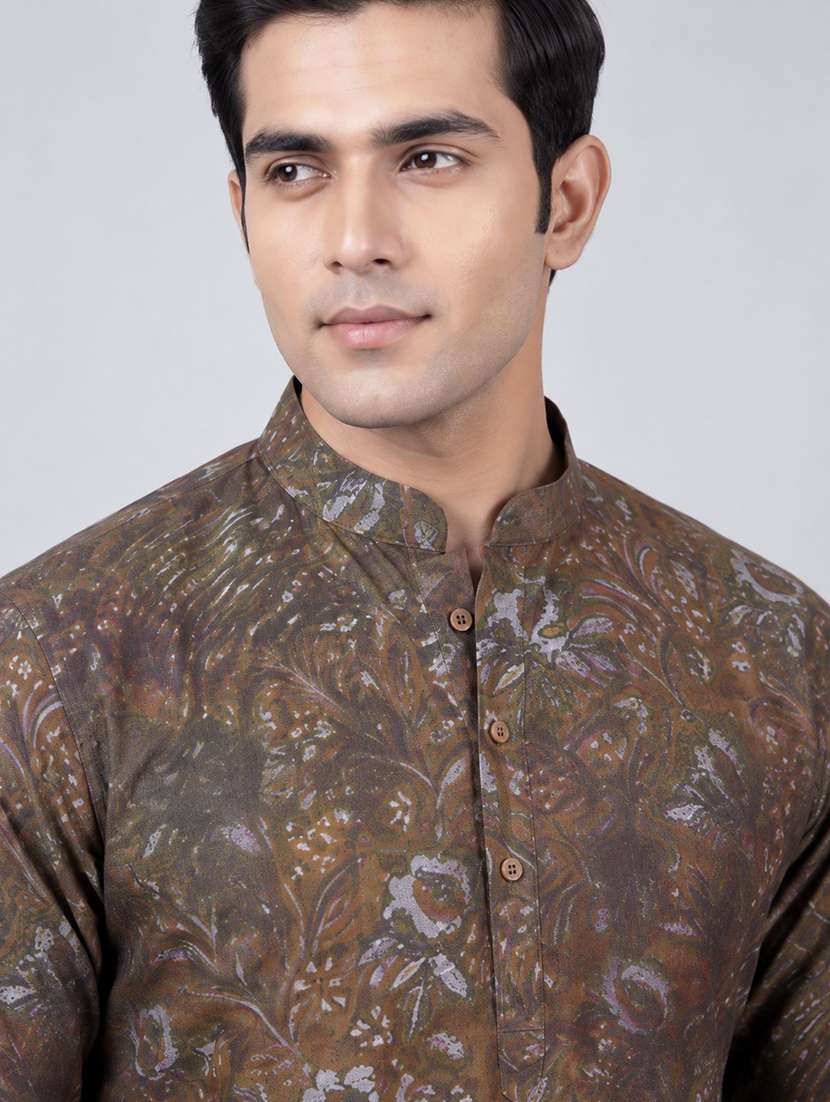 Men Printed Mandarin Neck Short Kurta - 22735207 -  Standard Image - 1