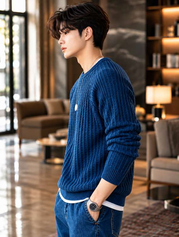 Men Self Design Long Sleeve Regular Fit Pullover - 22735210 -  Standard Image - 1
