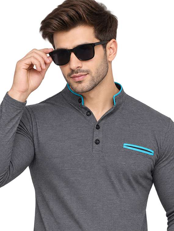 Men Solid Long Sleeve Slim Fit T- Shirt - 22735366 -  Standard Image - 4