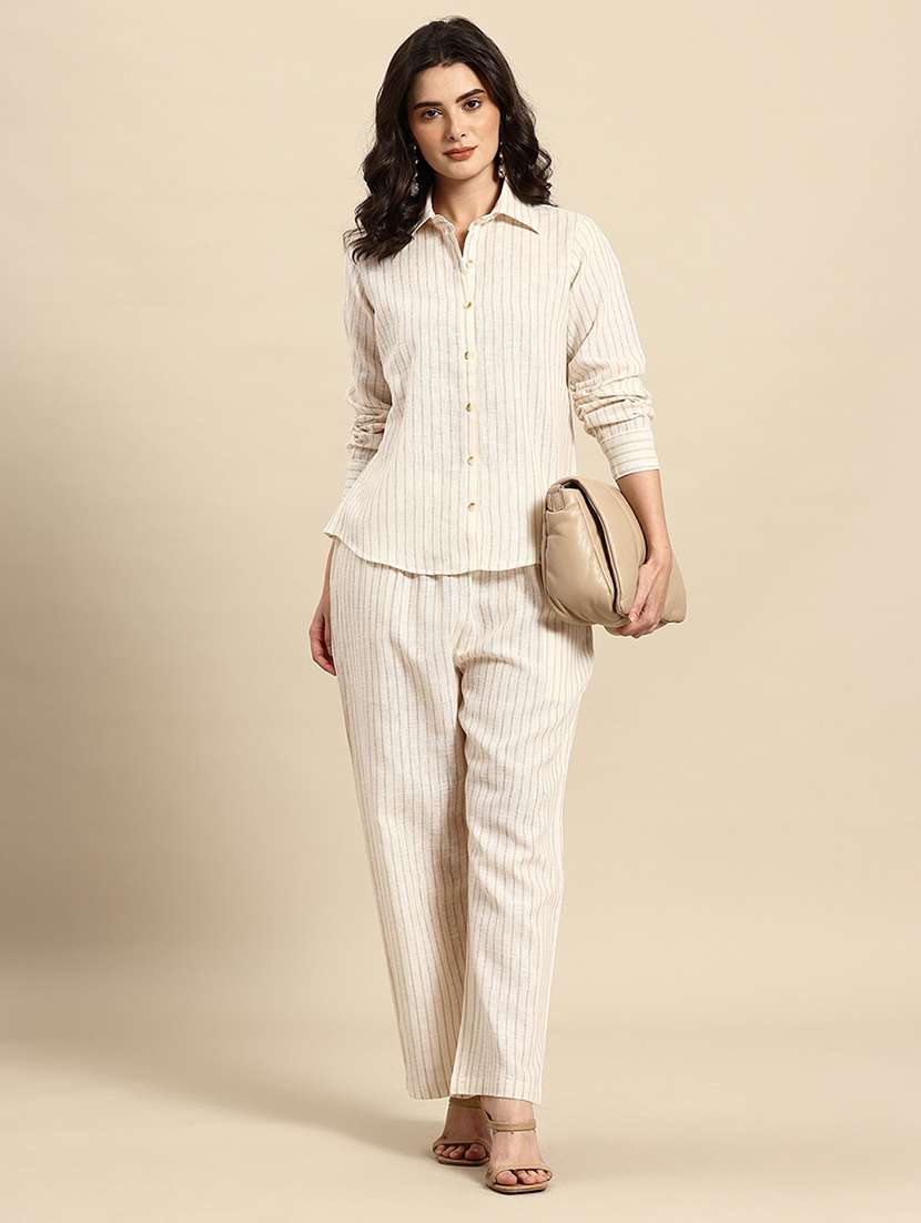 Women Striped Long Sleeves Shirt And Trouser Co-ord Set - 22735387 -  Standard Image - 1