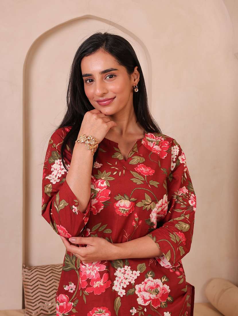 Women Printed Three Quarter Sleeves Ethnic Co-ord Set - 22735397 -  Standard Image - 1
