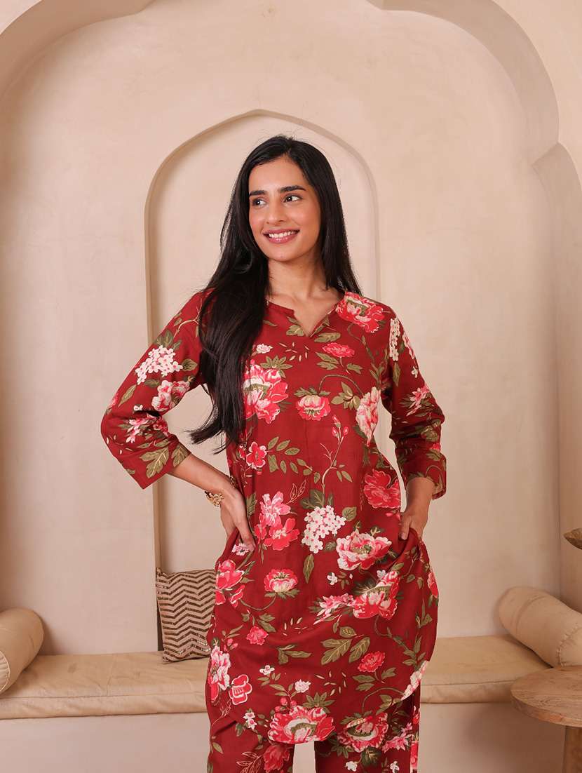 Women Printed Three Quarter Sleeves Ethnic Co-ord Set - 22735397 -  Standard Image - 6