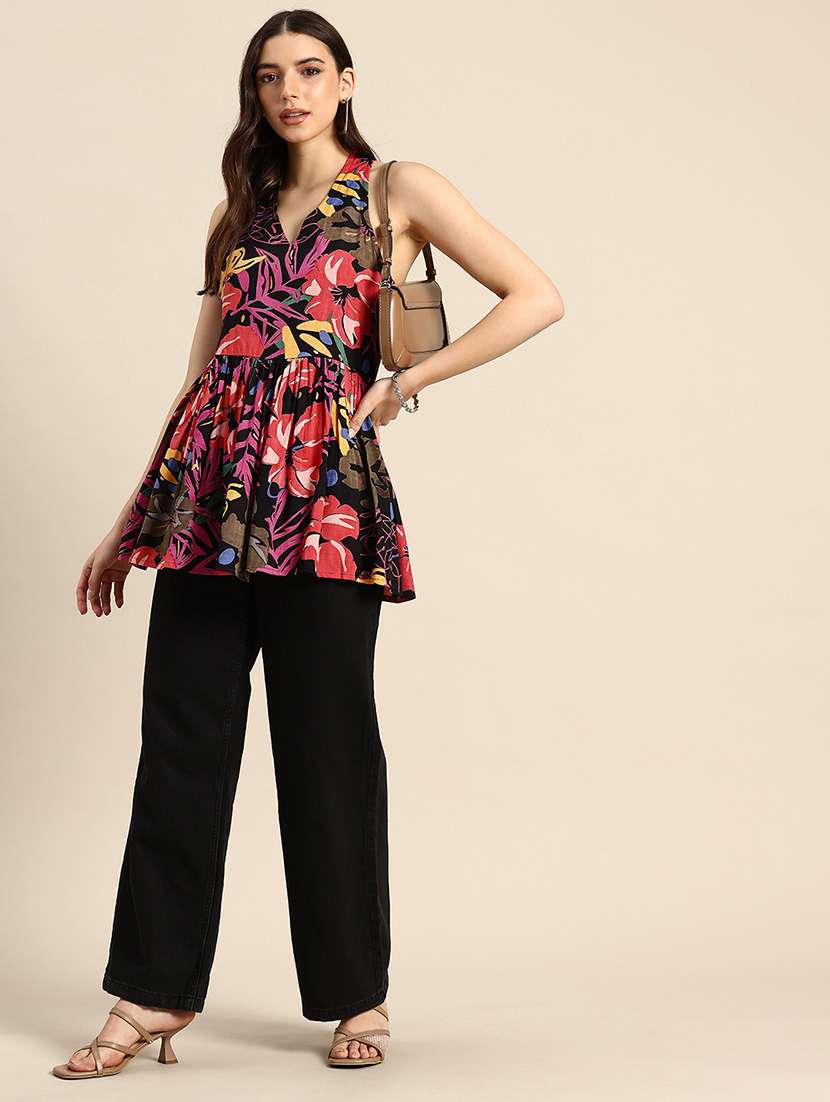 Women Printed Sleeveless Flared Kurti - 22735411 -  Standard Image - 4