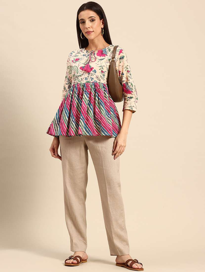Women Printed Three Quarter Sleeves Peplum Top - 22735412 -  Standard Image - 4