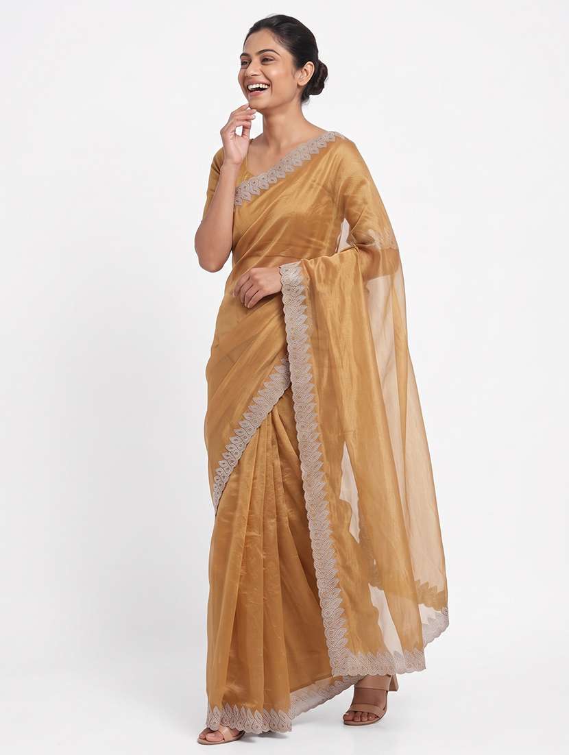 Women Solid With Bordered Saree With Blouse - 22735909 -  Standard Image - 1