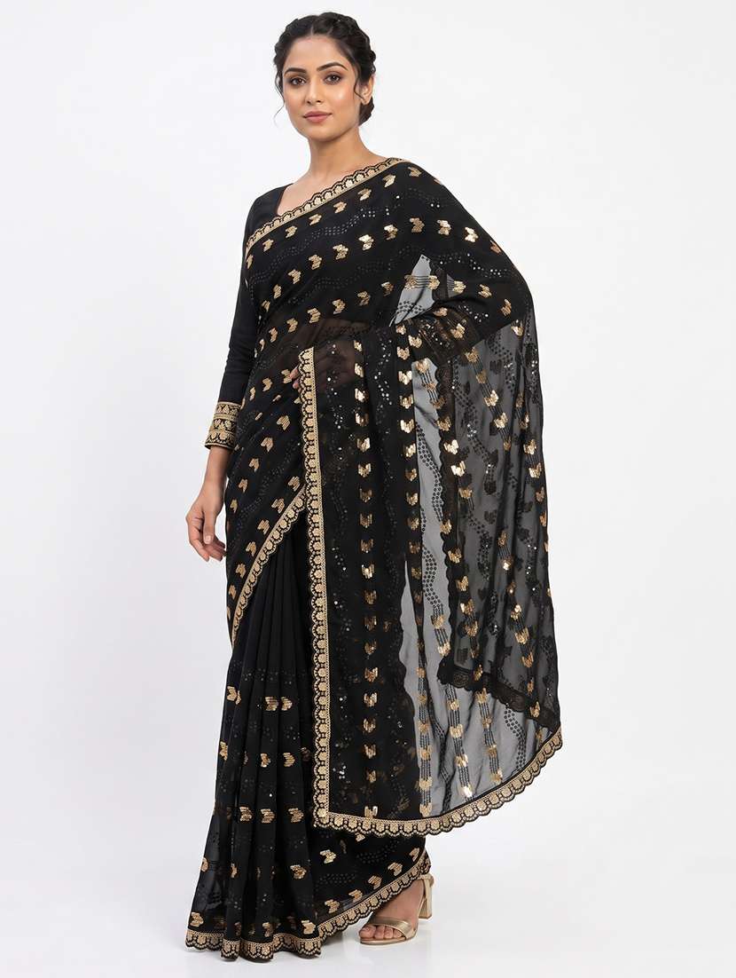 Women Solid With Work Embellished Saree With Blouse - 22736029 -  Standard Image - 1