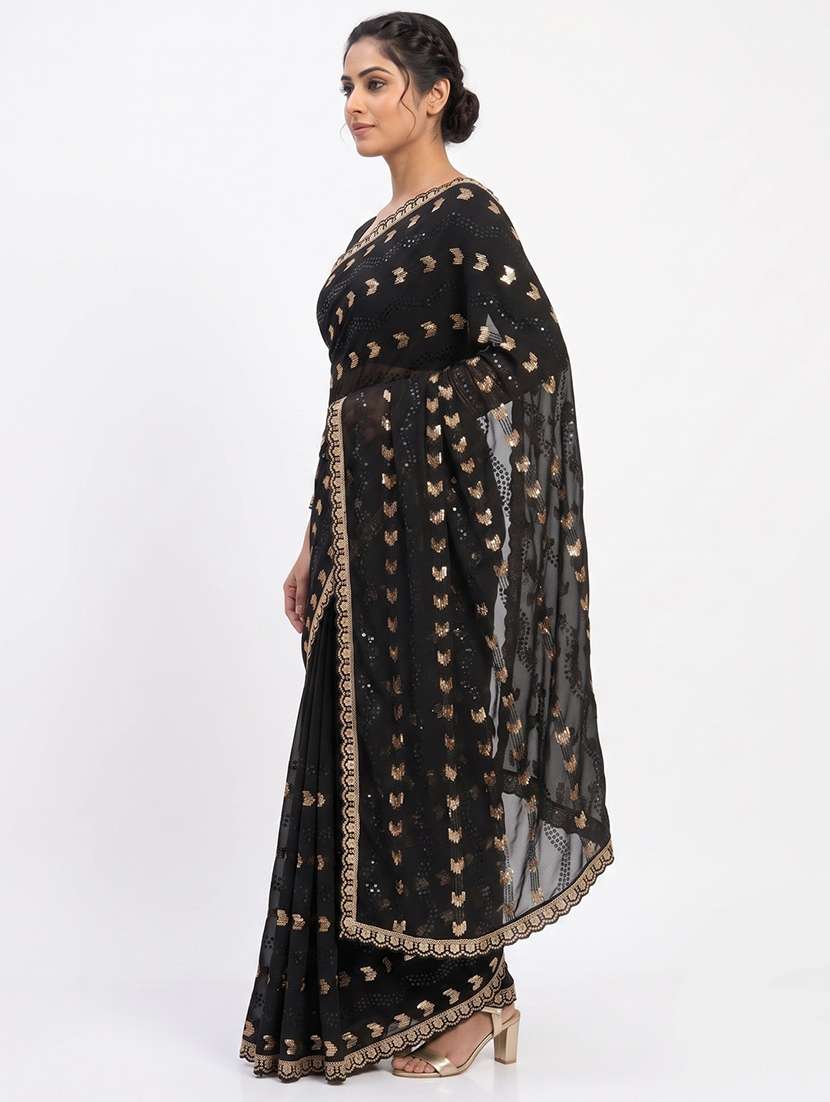 Women Solid With Work Embellished Saree With Blouse - 22736029 -  Standard Image - 4