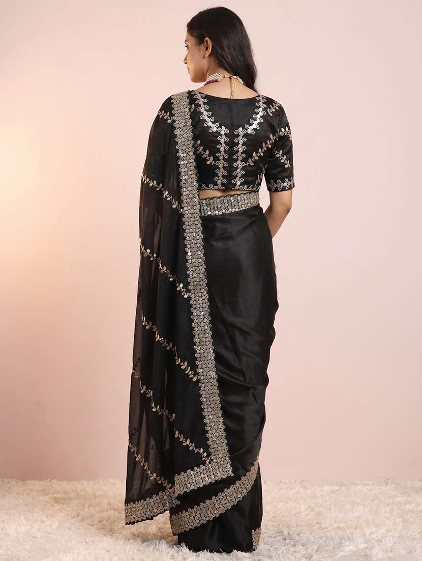 Women Solid With Work Embroidered Saree With Blouse - 22736215 -  Standard Image - 1