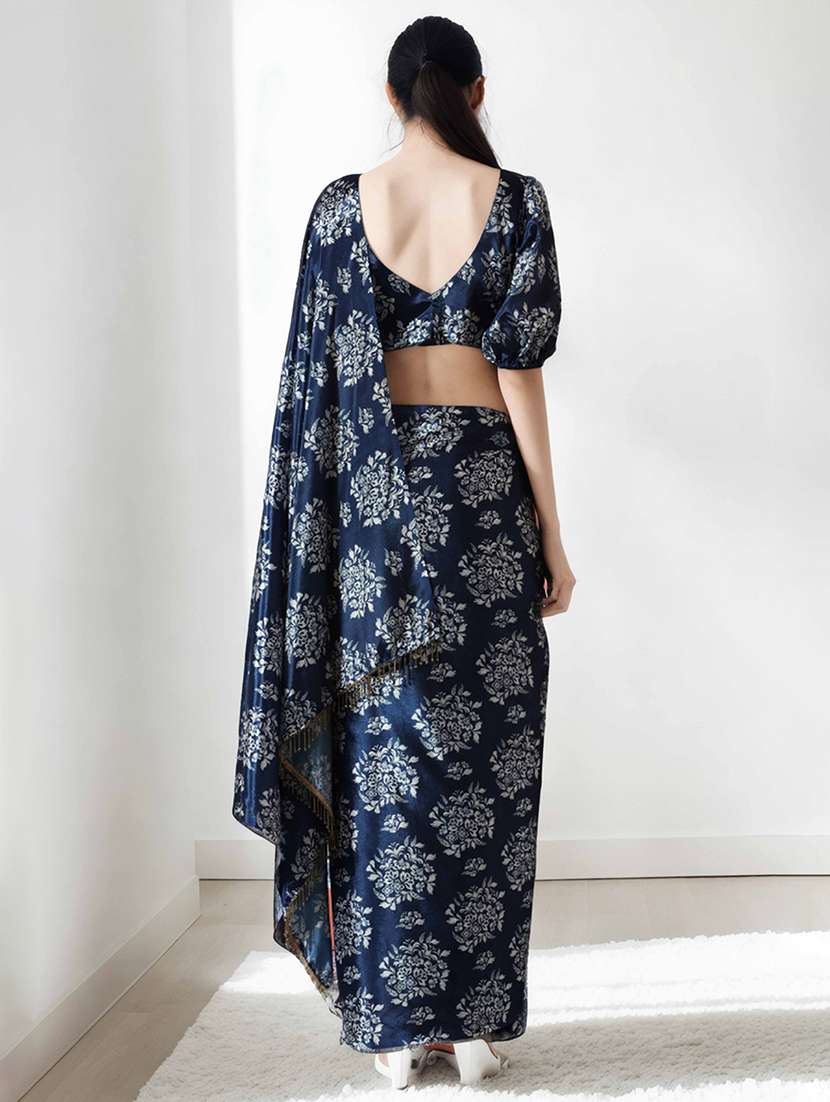 Women Floral Printed Ready To Wear Saree With Blouse - 22736883 -  Standard Image - 4