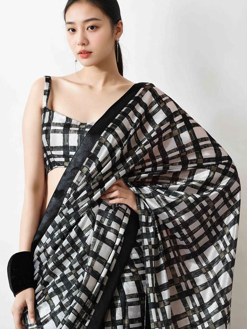 Women Checkered Ready To Wear Saree With Blouse - 22736886 -  Standard Image - 1