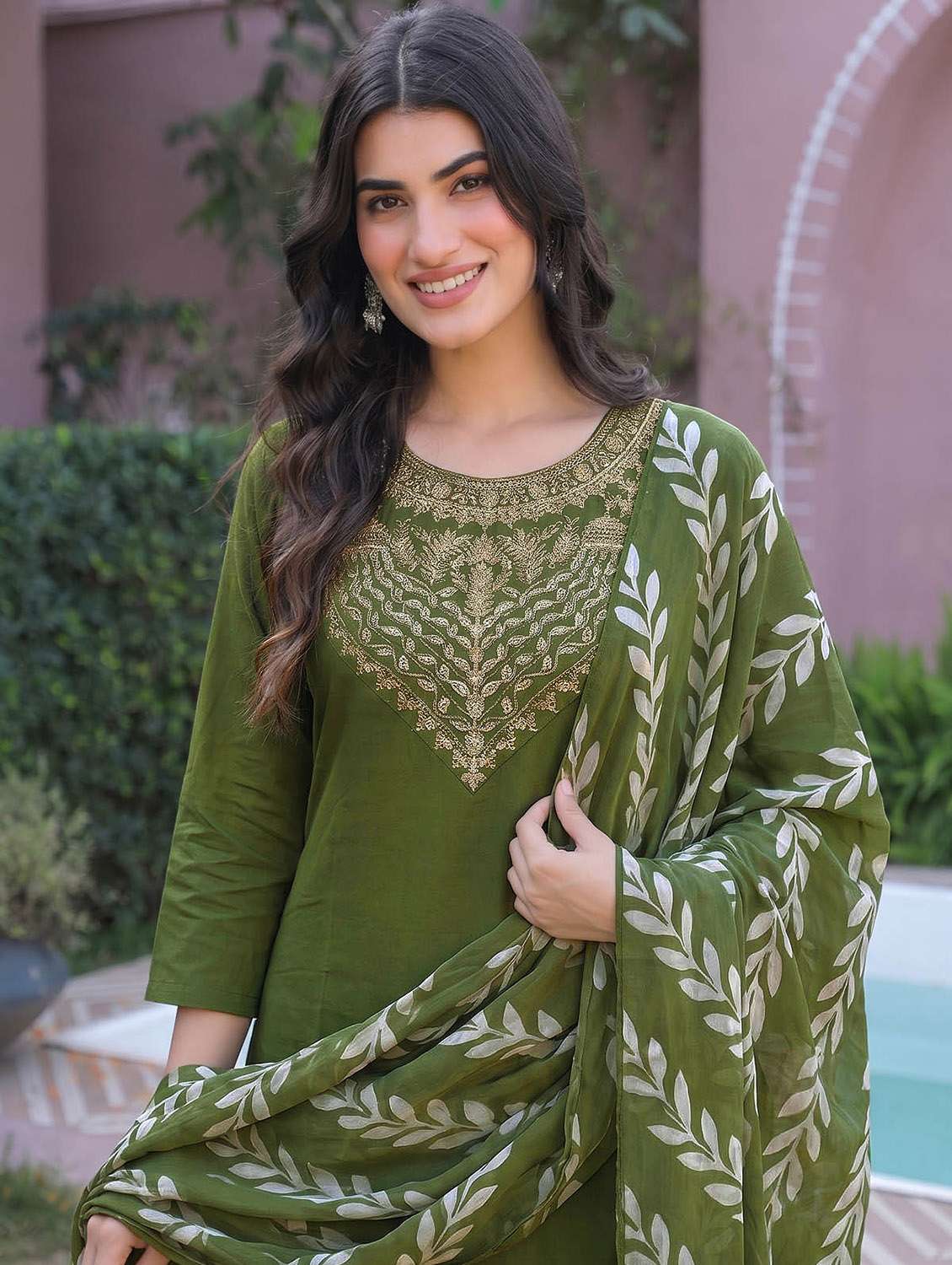 Women Embroidered Three Quarter Sleeves Kurta Pant With Dupatta Set - 22737510 -  Standard Image - 1