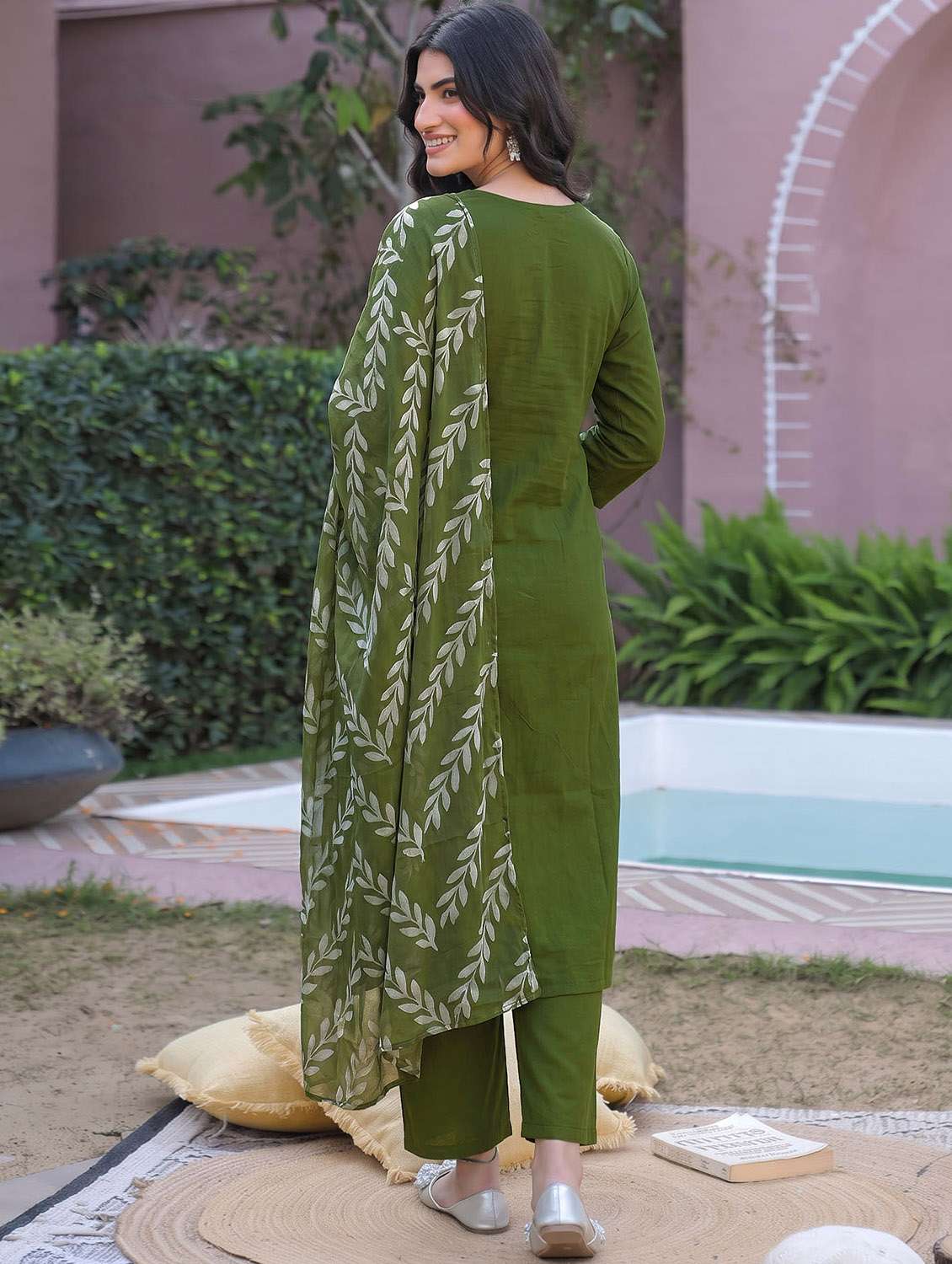 Women Embroidered Three Quarter Sleeves Kurta Pant With Dupatta Set - 22737510 -  Standard Image - 4