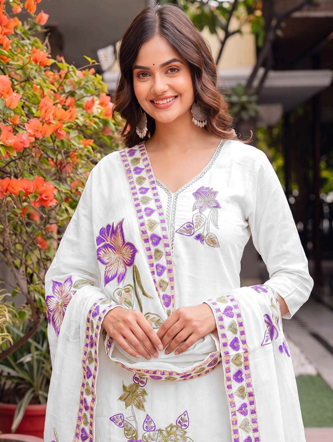 Women Embroidered Three Quarter Sleeves Kurta Pant With Dupatta Set - 22737513 -  Standard Image - 1