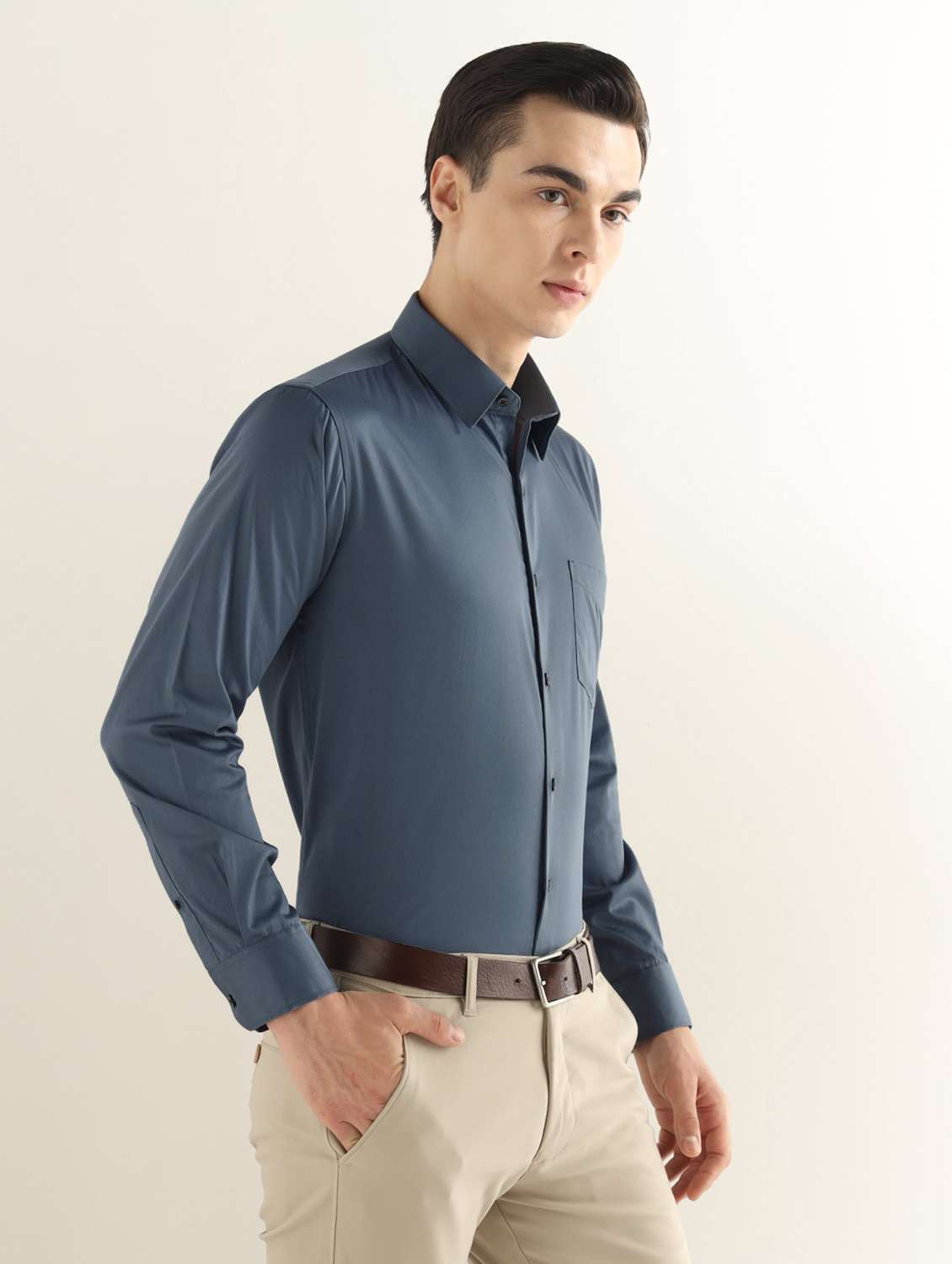 Men Solid Long Sleeve Slim Fit Formal Shirt - 22737614 -  Standard Image - 1