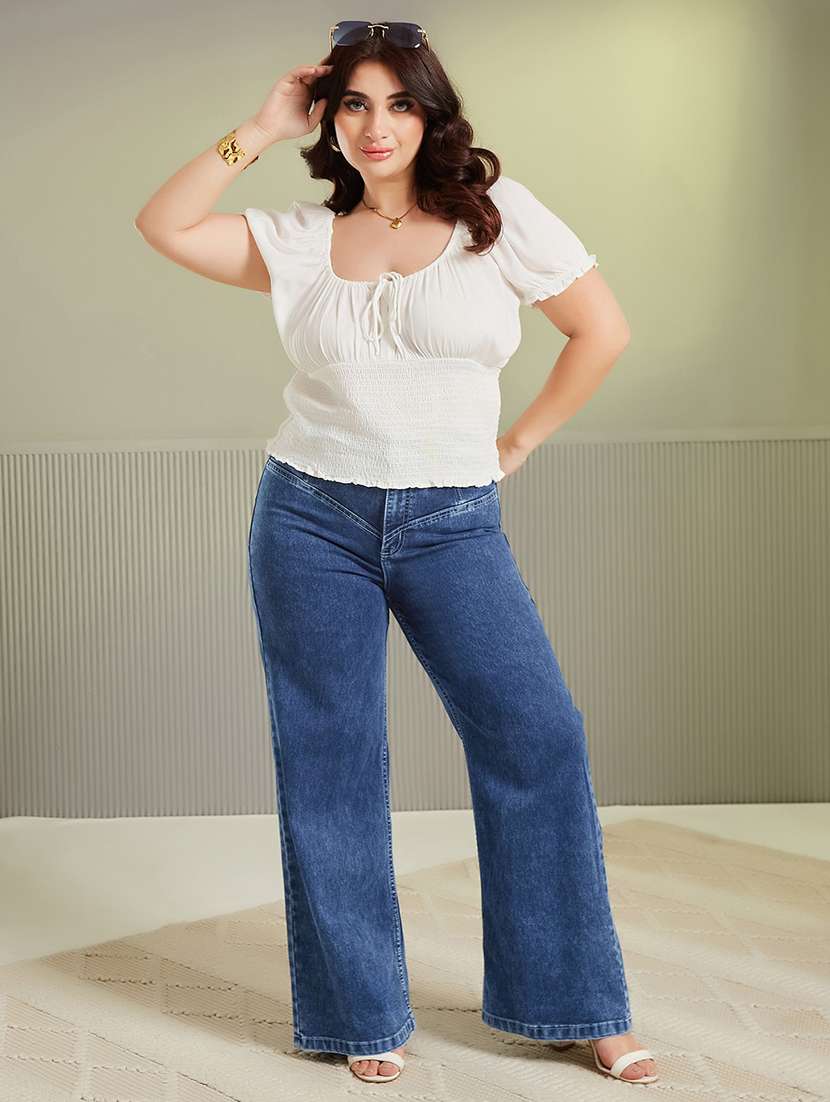 Women Solid High Rise Wide Leg Jeans - 22737733 -  Standard Image - 4