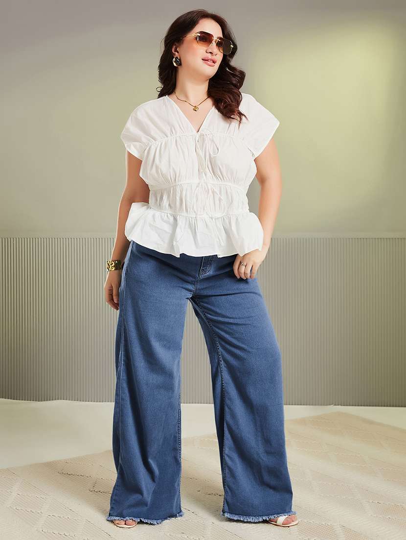 Women Solid High Rise Wide Leg Jeans - 22737773 -  Standard Image - 4