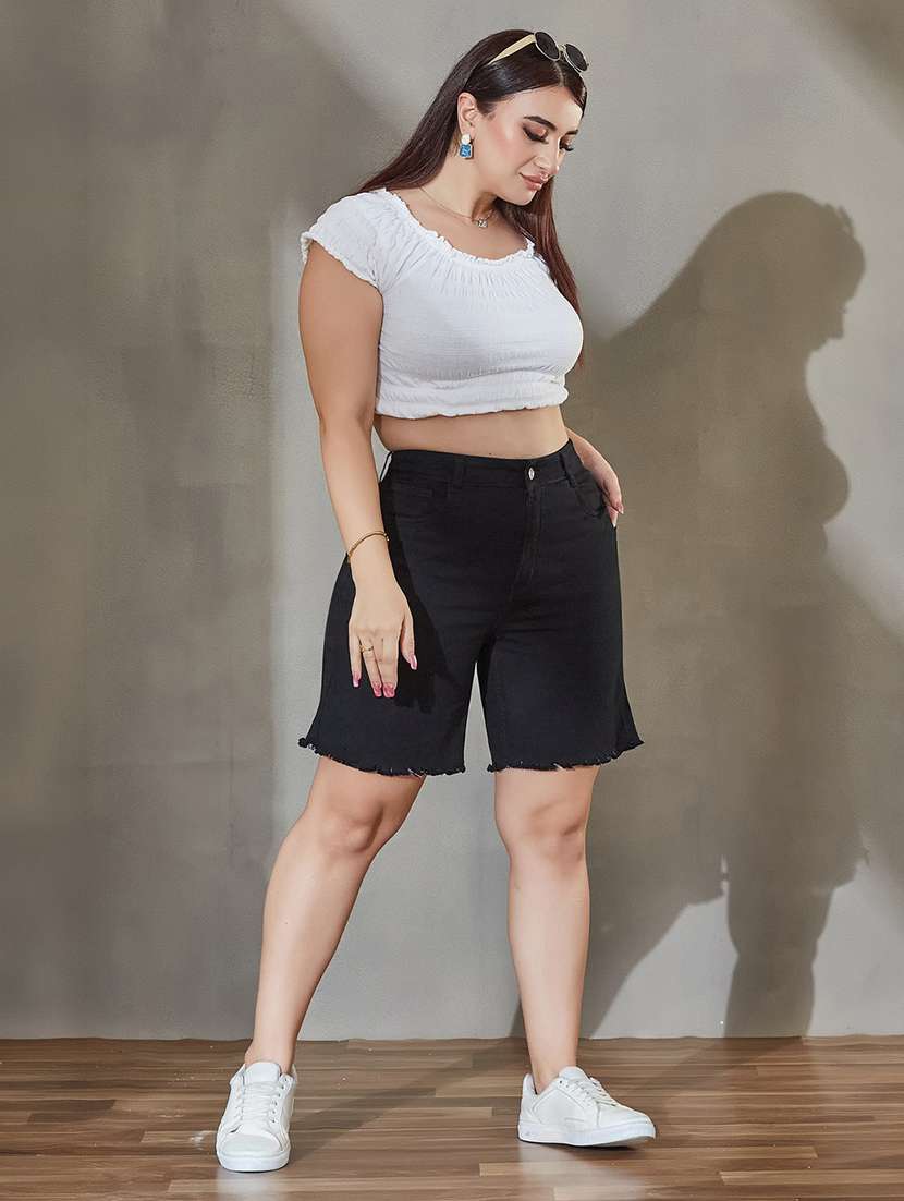Women Solid High Rise Regular Fit Denim Shorts - 22737977 -  Standard Image - 4