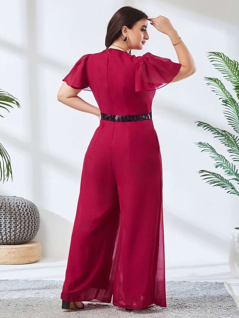 Women Solid Short Sleeves Full Leg Jumpsuit - 22738119 -  Standard Image - 4