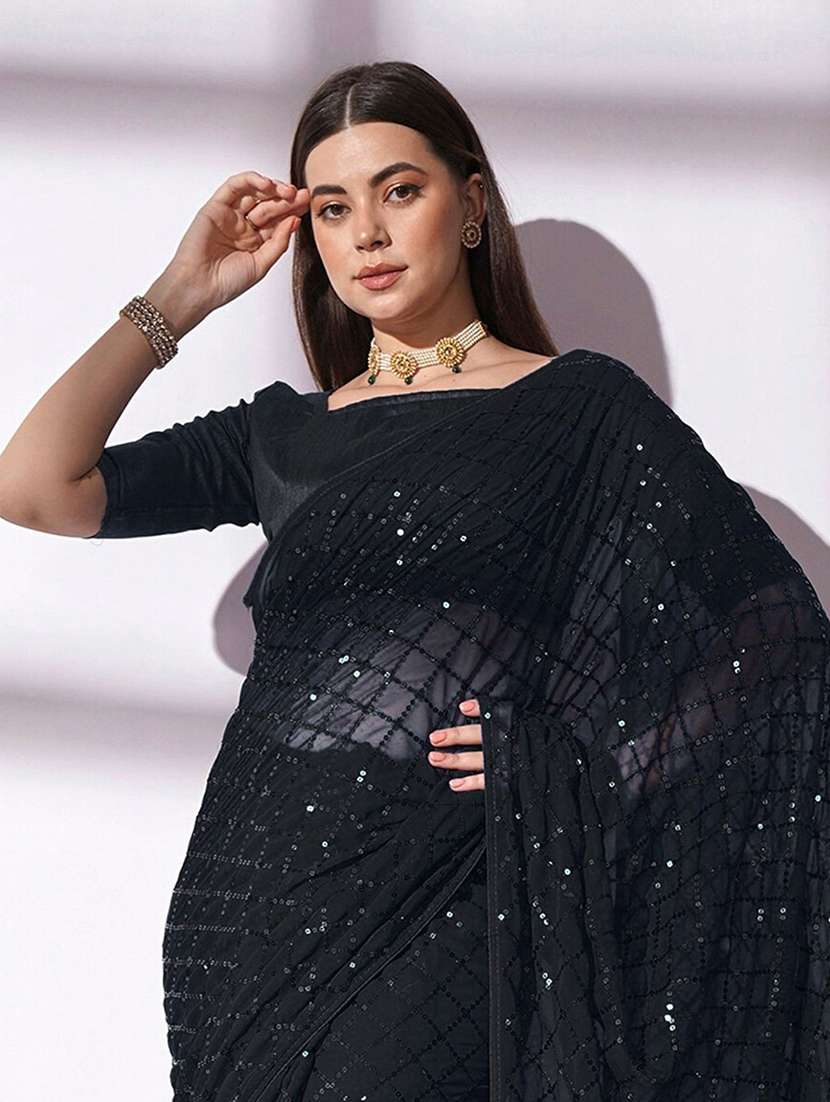 Women Solid With Work Embellished Saree With Blouse - 22738577 -  Standard Image - 1