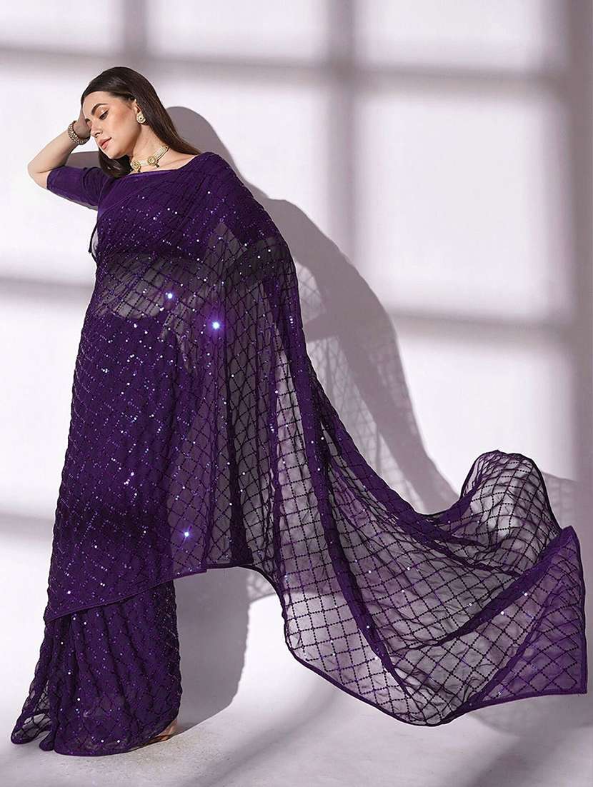Women Solid With Work Embellished Saree With Blouse - 22738581 -  Standard Image - 1