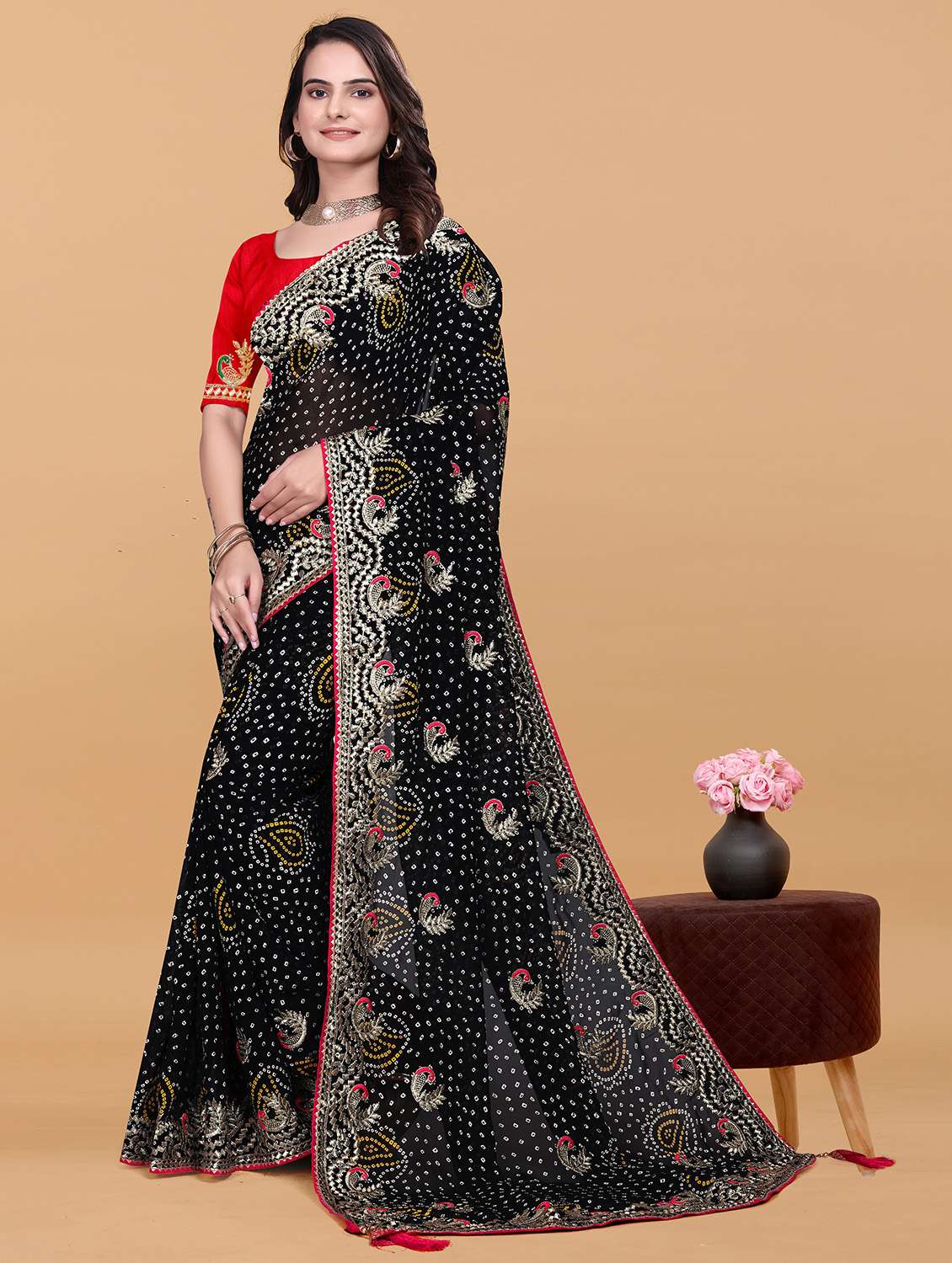 Women Bandhani Printed Saree With Blouse - 22738588 -  Standard Image - 1
