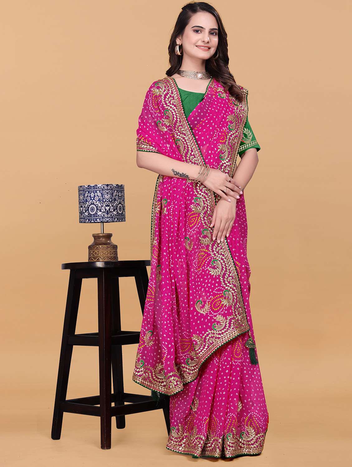 Women Bandhani Printed Saree With Blouse - 22738590 -  Standard Image - 1