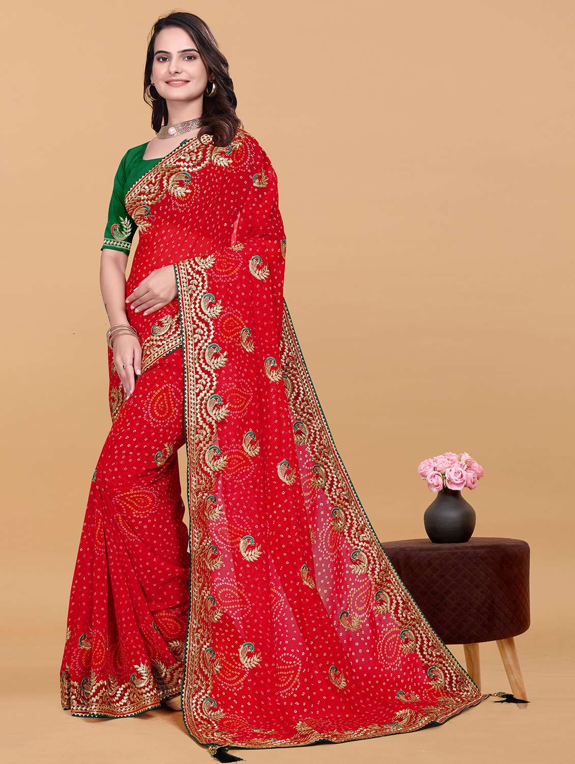 Women Bandhani Printed Saree With Blouse - 22738591 -  Standard Image - 1