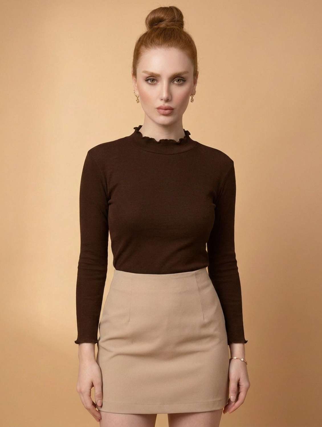 women solid long sleeves regular top