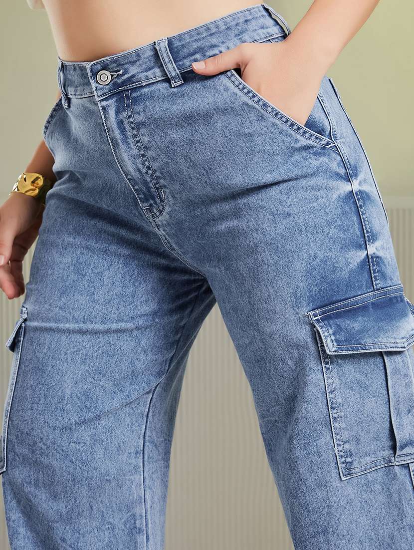 Women Solid High Rise Relaxed Fit Cargo - 22739674 -  Standard Image - 1