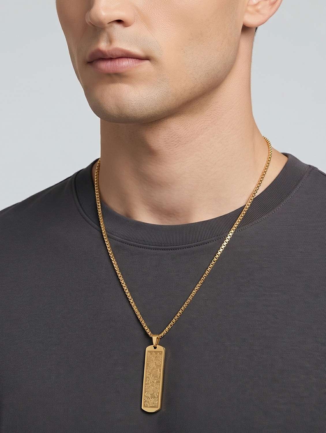 Gold Tone Arabic Script Engraved Pendant Necklace - 22740110 -  Standard Image - 1
