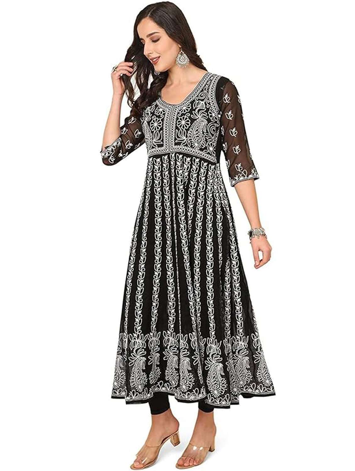 Women Embroidered Three Quarter Sleeves Anarkali Kurta - 22740282 -  Standard Image - 4