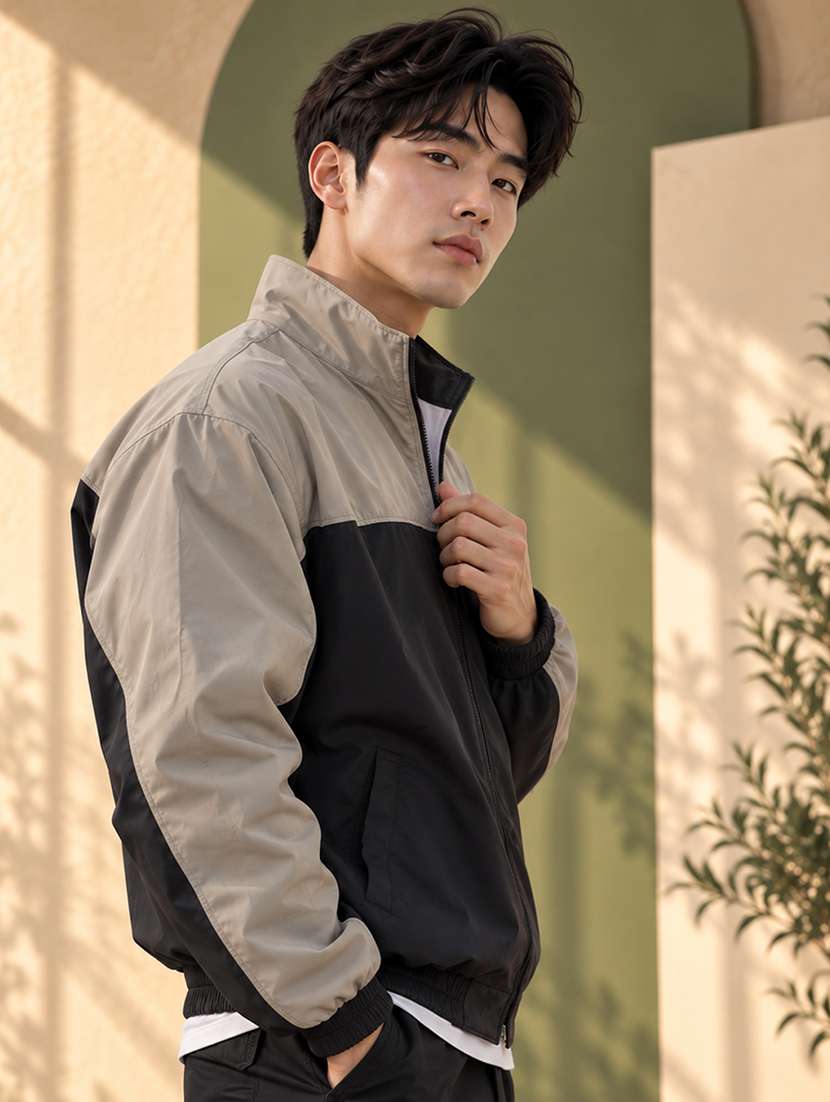 Men Color Block Long Sleeve Windheater Bomber Jacket - 22740404 -  Standard Image - 1