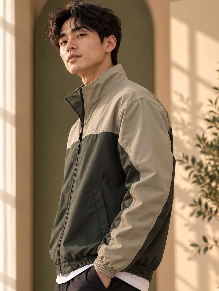 Men Color Block Long Sleeve Windheater Bomber Jacket - 22740405 -  Standard Image - 1