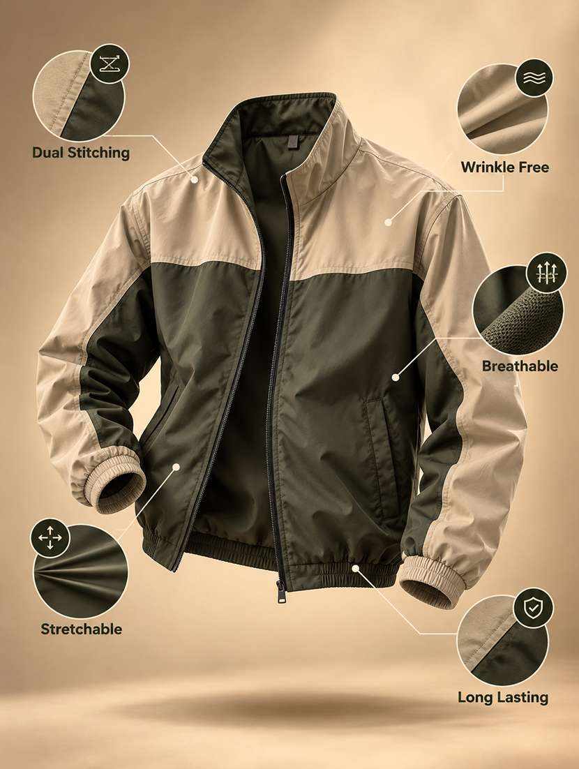 Men Color Block Long Sleeve Windheater Bomber Jacket - 22740405 -  Standard Image - 4