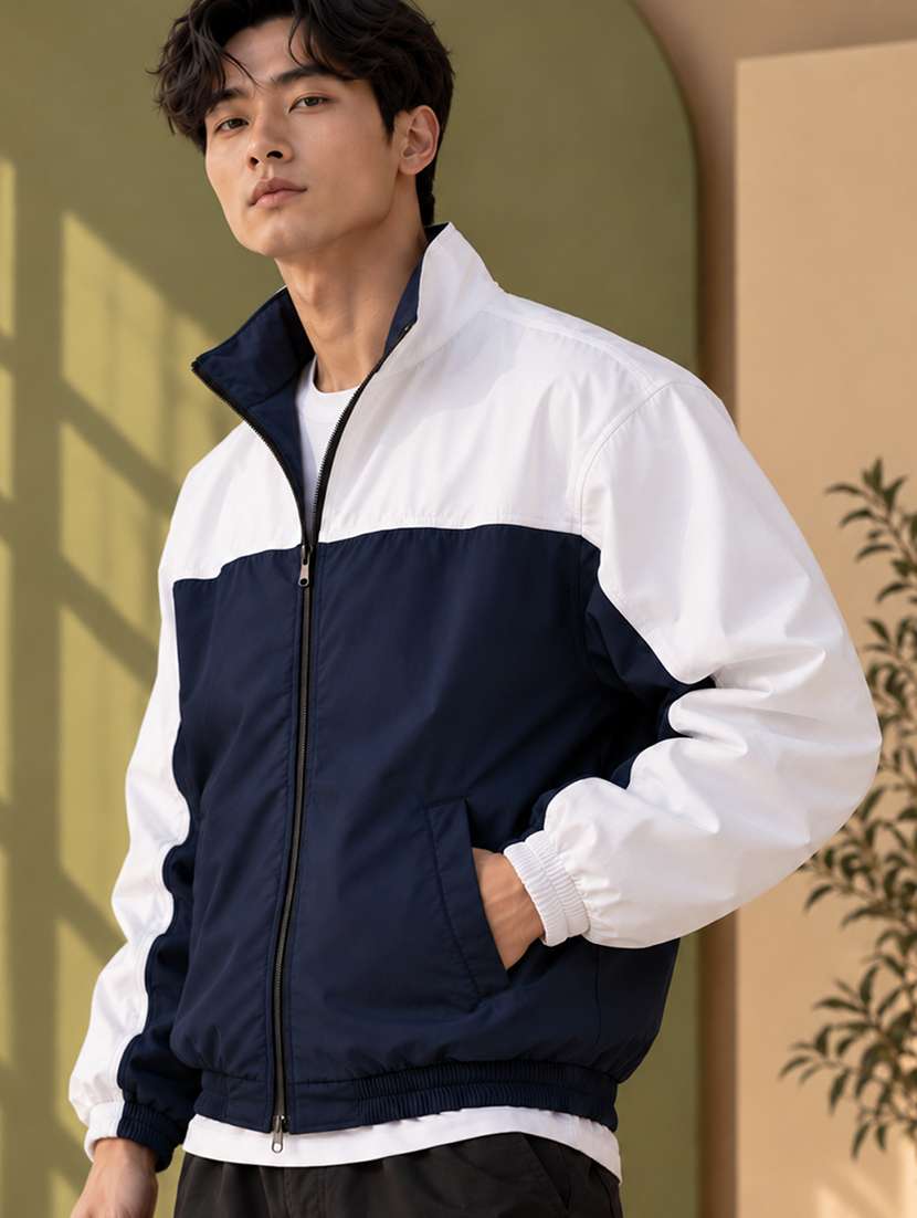 Men Color Block Long Sleeve Windheater Bomber Jacket - 22740407 -  Standard Image - 1