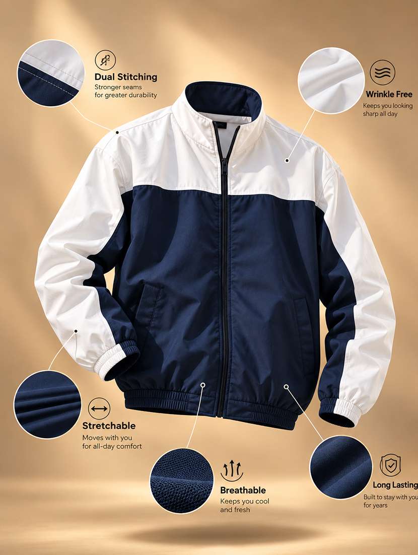 Men Color Block Long Sleeve Windheater Bomber Jacket - 22740407 -  Standard Image - 4