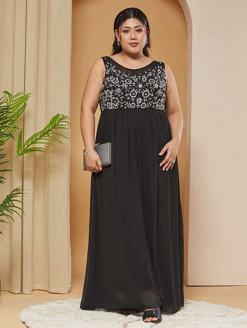 women embroidered sleeveless fit and flare dress