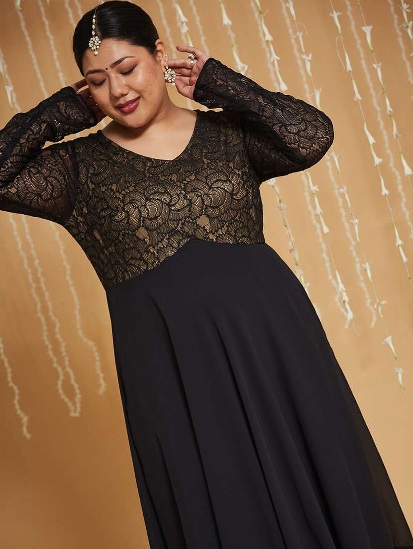 Women Self Design Long Sleeves Fit And Flare Gown - 22740900 -  Standard Image - 1