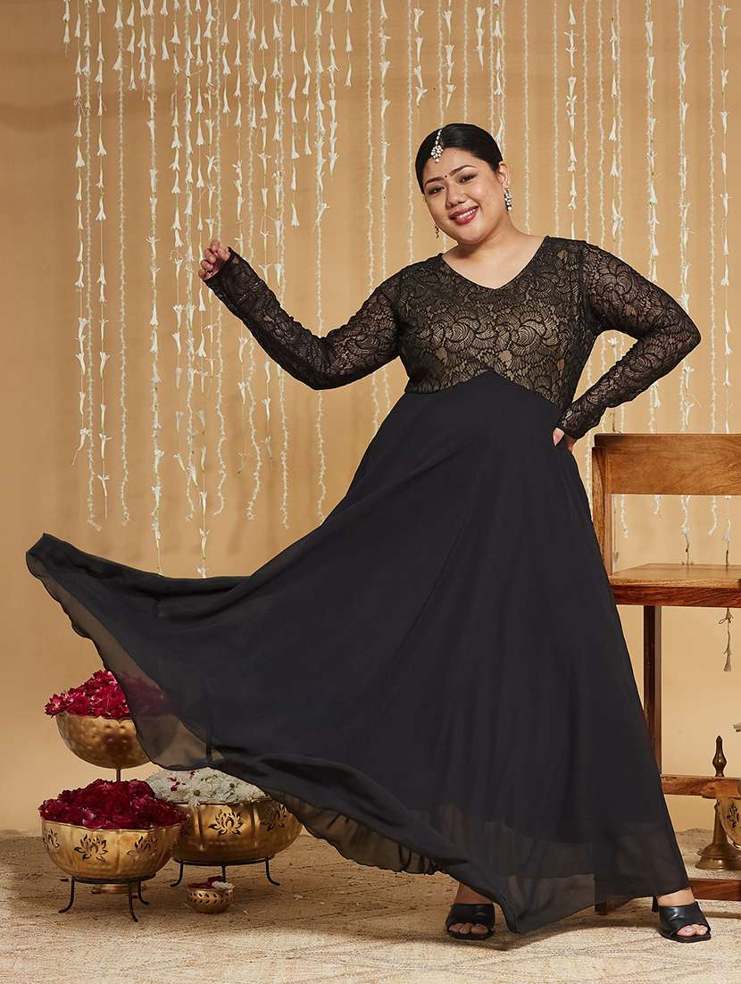 Women Self Design Long Sleeves Fit And Flare Gown - 22740900 -  Standard Image - 4
