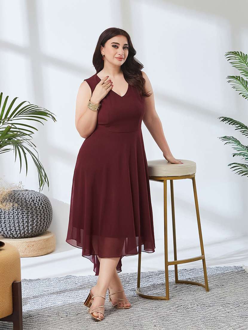 Women Solid Sleeveless High Low Dress - 22740986 -  Standard Image - 4