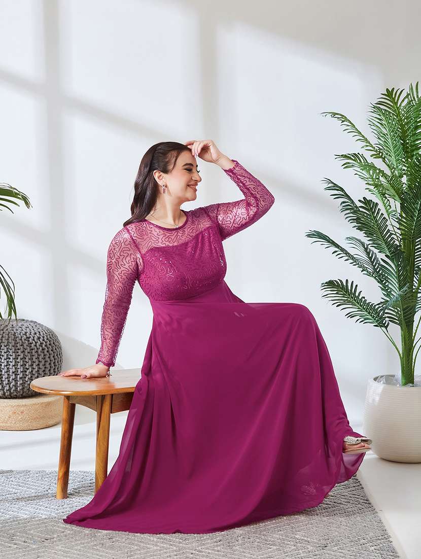 Women Embroidered Long Sleeves Fit And Flare Gown - 22741005 -  Standard Image - 4