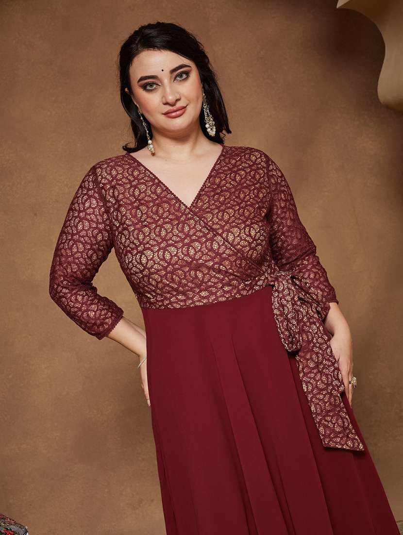 Women Self Design Three Quarter Sleeves Fit And Flare Dress - 22741298 -  Standard Image - 1