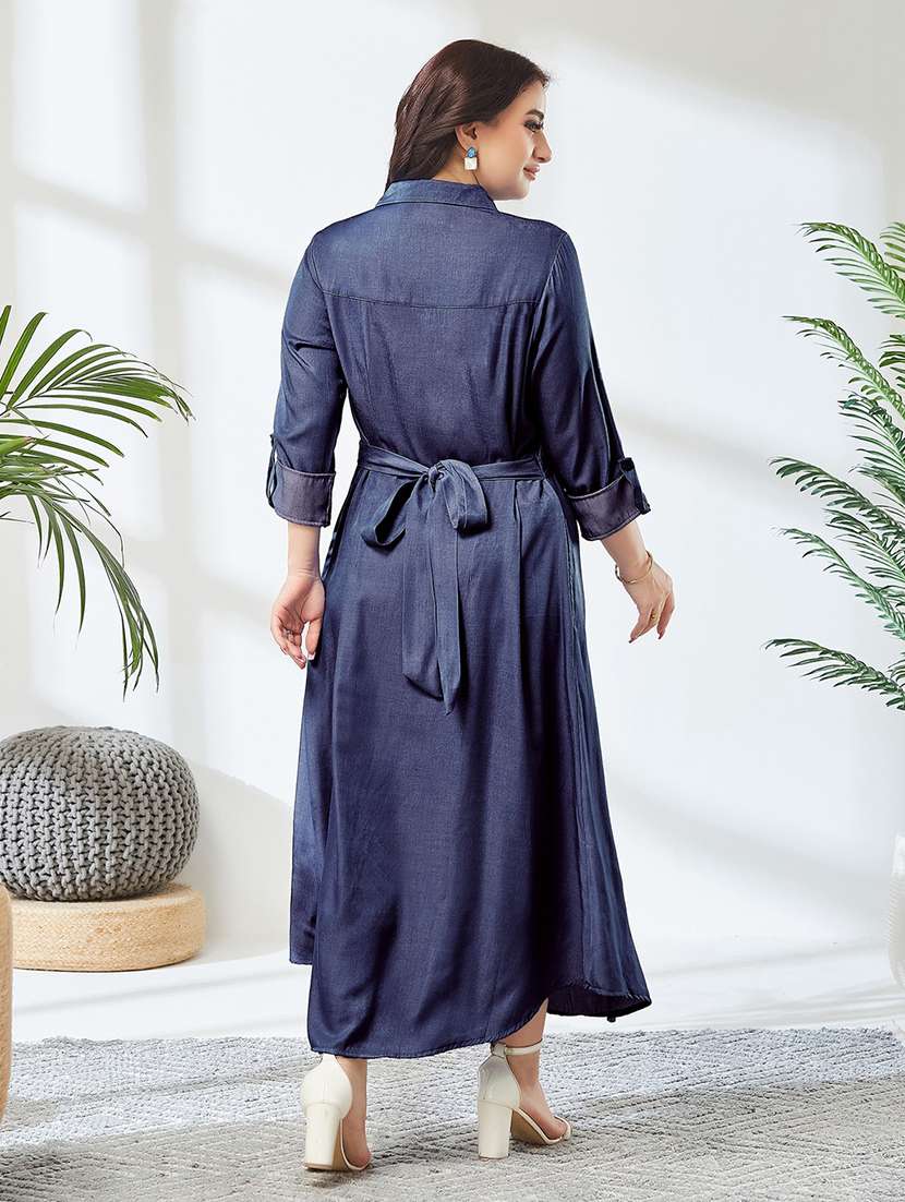 Women Solid Three Quarter Sleeves Shirt Dress - 22741378 -  Standard Image - 4