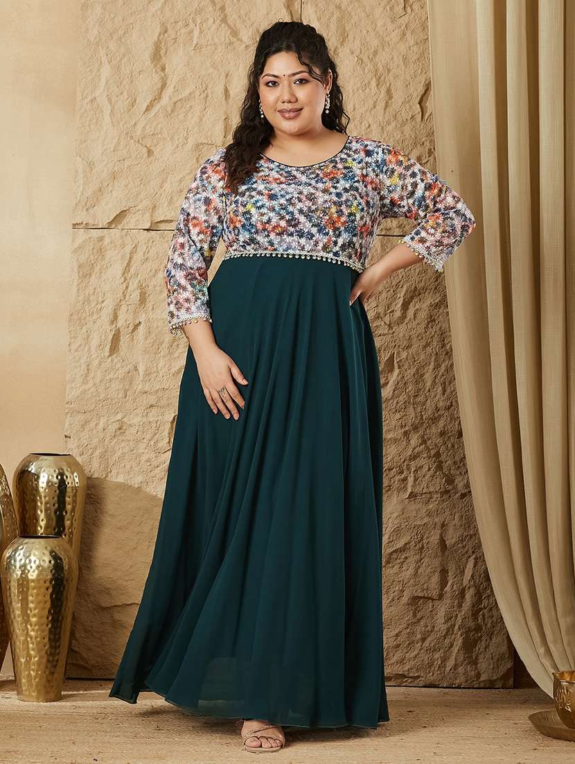 women embroidered three quarter sleeves fit and flare dress