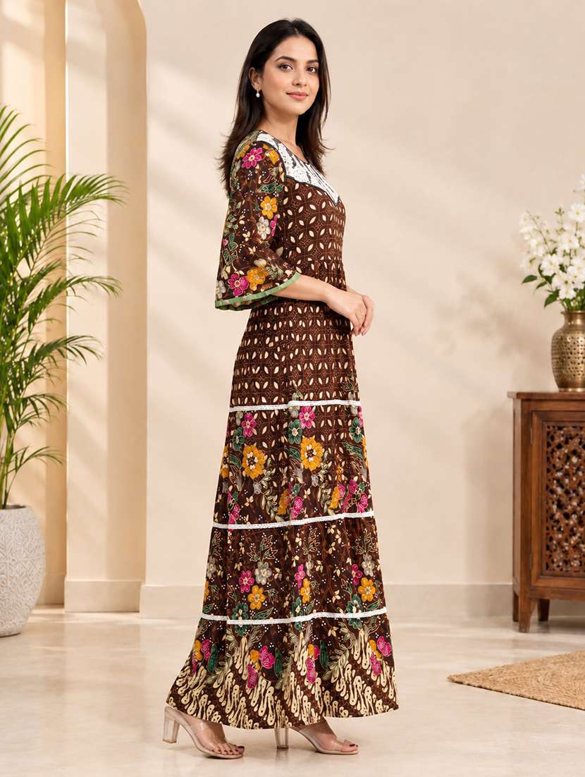 Women Printed Three Quarter Sleeves Nighty - 22741784 -  Standard Image - 1