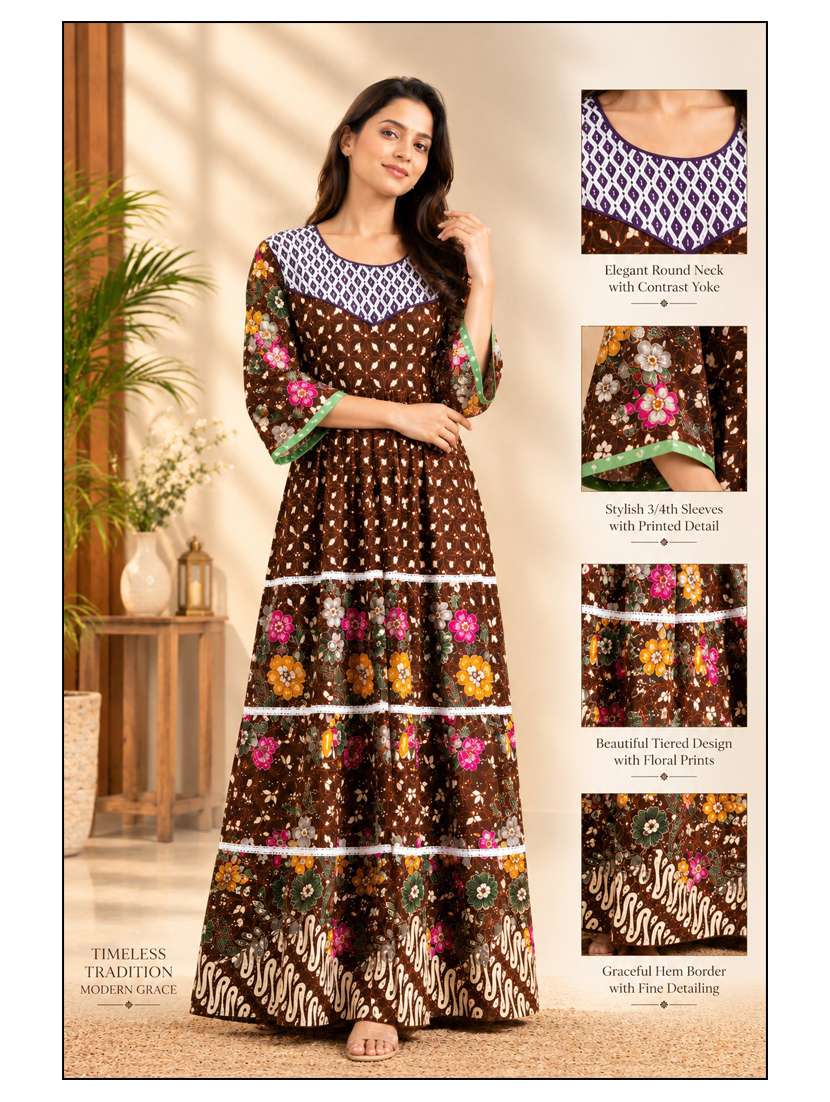 Women Printed Three Quarter Sleeves Nighty - 22741792 -  Standard Image - 1