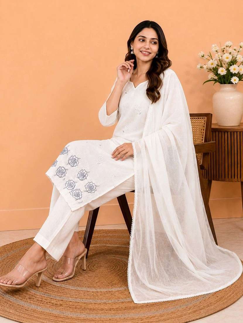 Women Embroidered Three Quarter Sleeves Kurta Pant With Dupatta Set - 22743314 -  Standard Image - 6