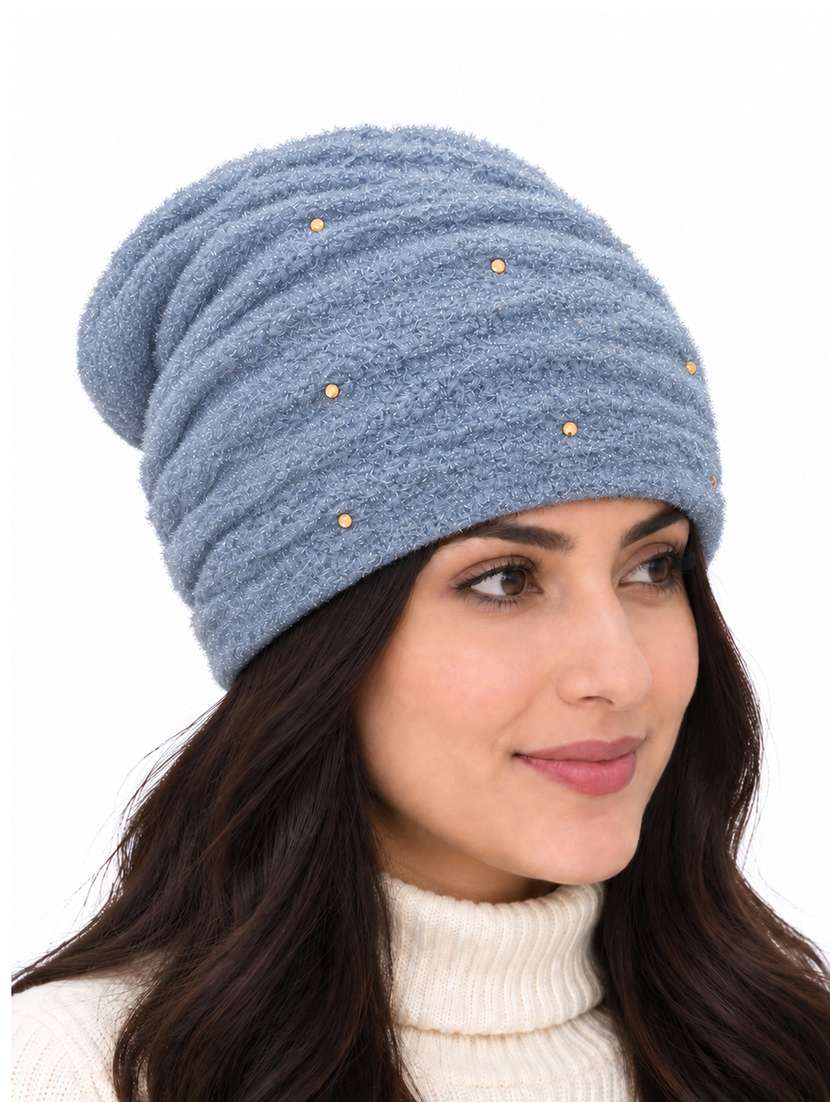 Women Self Design Winter Beanie Cap - 22743400 -  Standard Image - 1