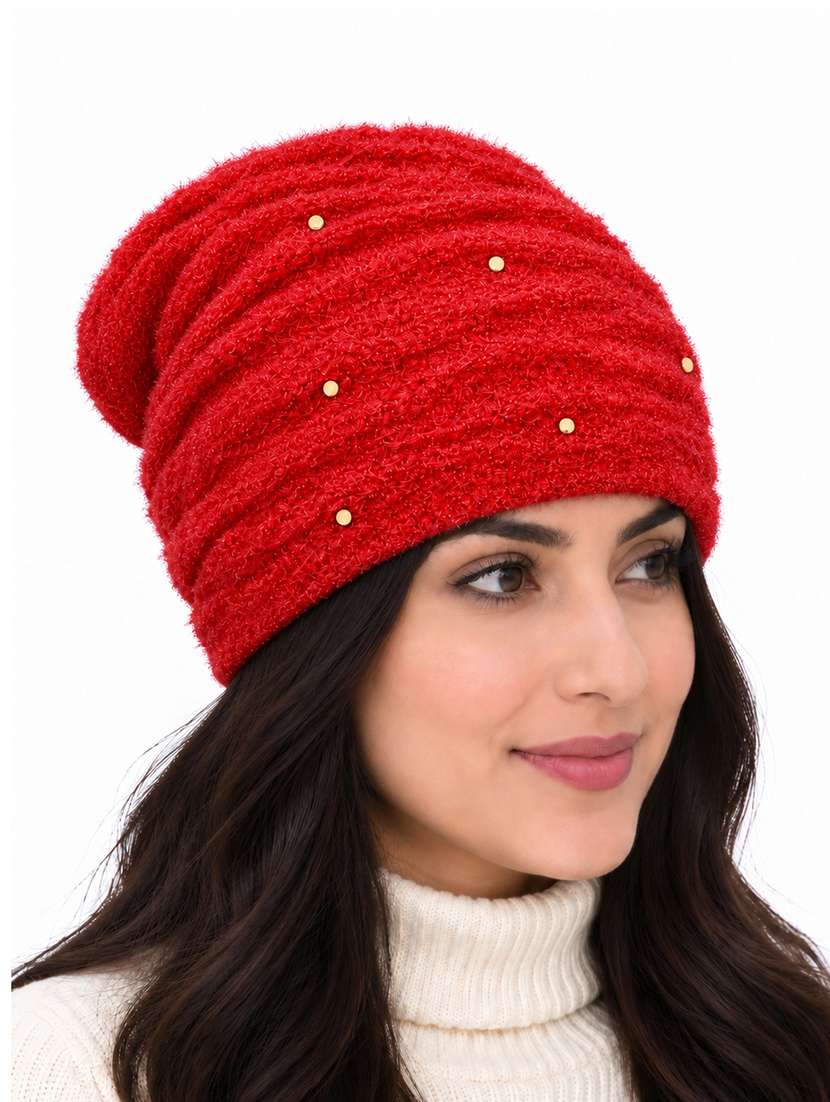 Women Self Design Winter Beanie Cap - 22743402 -  Standard Image - 1