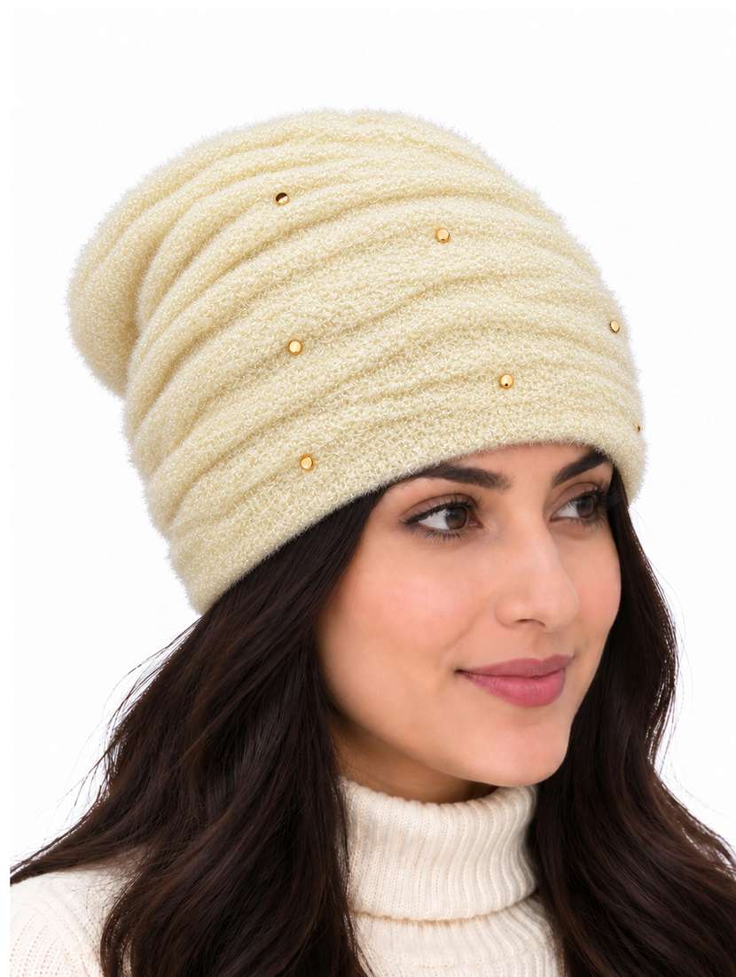 Women Self Design Winter Beanie Cap - 22743403 -  Standard Image - 1